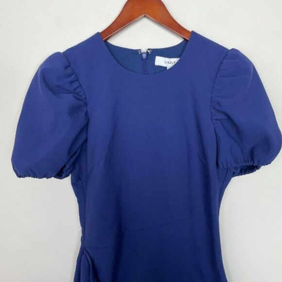 Likely x Revolve Malta Ruffle Puff Short Sleeves Mini Wedding Guest Dress Blue 2 - Picture 4 of 12
